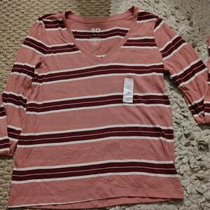 Striped V-Neck Long Sleeve Top
